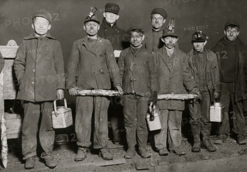 At the close of the day. Just up from the shaft. All work below ground in a Pennsylvania Coal Mine. 1908