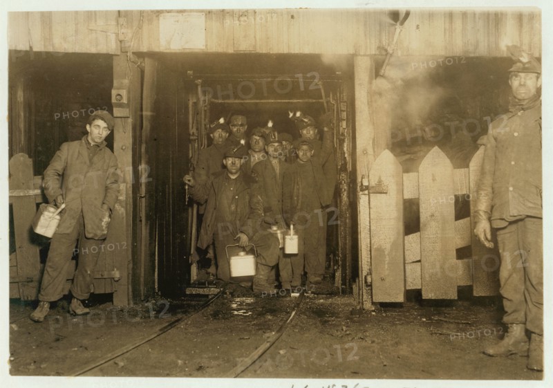 At the close of the day. Waiting for the cage to go up. 1908