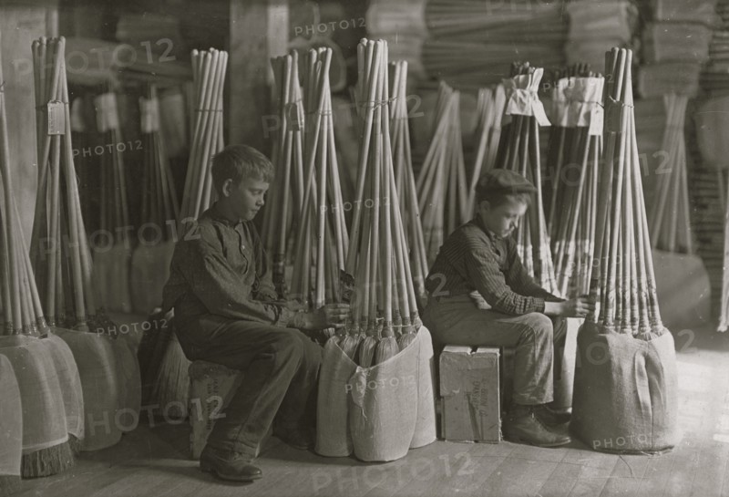 Boys in Packing Room. S. W. Brown Mfg. Co. Broom Manufacturing 1908