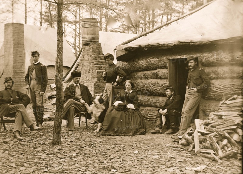 Brandy Station, Va. Officers and a lady at headquarters of 1st Brigade, Horse Artillery 1863