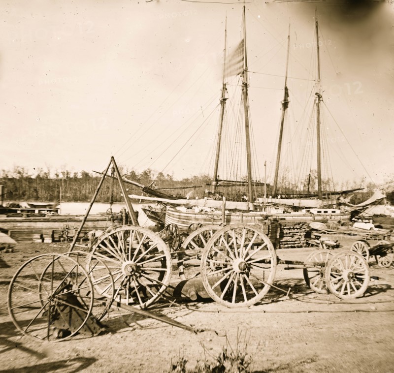 Broadway Landing, Appomattox River, Virginia. Supply boats and stores 1863