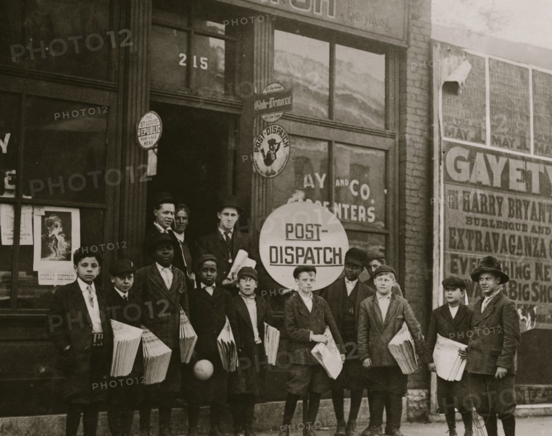 Post Dispatch Newspaper Depot where Newspaper boys pick up their papers. 1910