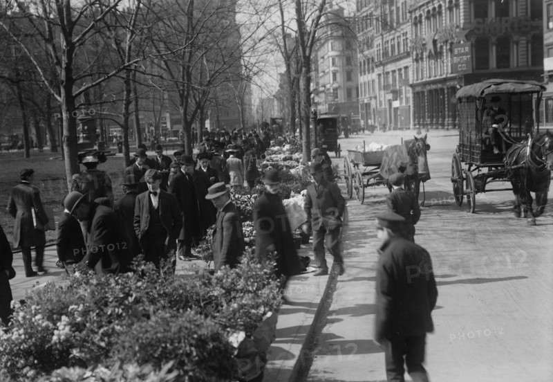 Buying Easter flowers in Union Square, New York