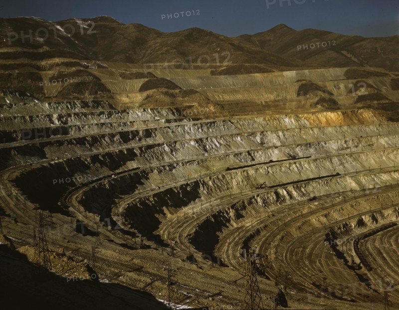 Open-pit workings of the Utah Copper Company, Bingham Canyon, Utah. 1942