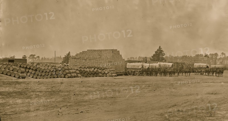 Cedar Level, Va. Commissary depot with supply train wagons 1864
