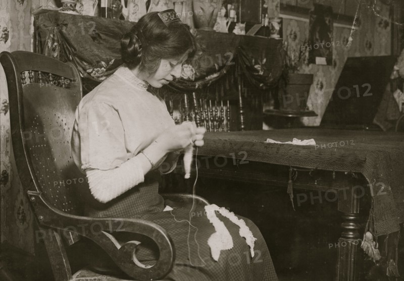 Italian woman manufactures lace from their tenement apartment 1911