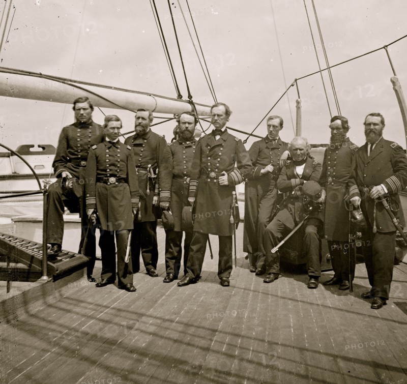 Charleston Harbor, S.C. Rear Admiral John A. Dahlgren (fifth from left) and staff aboard U.S.S. Pawnee 1864