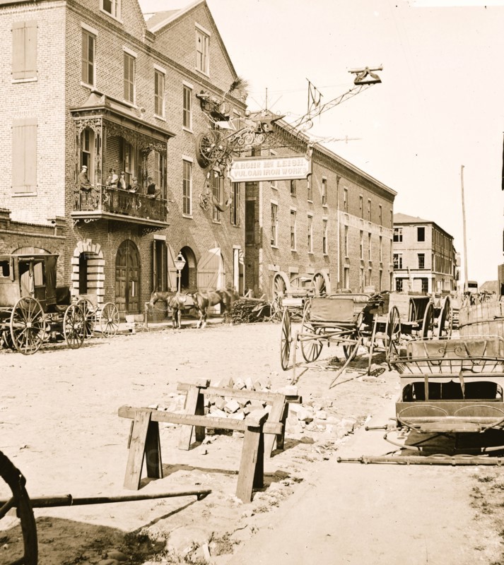 Charleston, S.C. Archibald McLeish's Vulcan Iron Works and other houses on Cumberland Street 1865