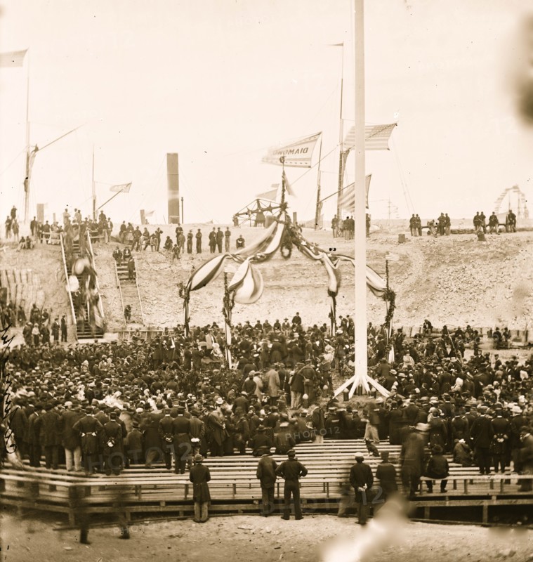 Charleston, South Carolina. Interior of Fort Sumter during the ceremony of raising the flag 1865