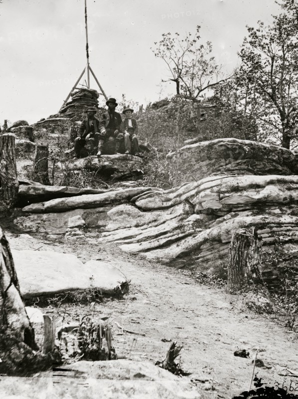 Chattanooga, Tennessee (vicinity). Tripod signal erected by Captains. Dorr and Donn of U.S. Coast Survey at Pulpit Rock on Lookout Mountain 1864