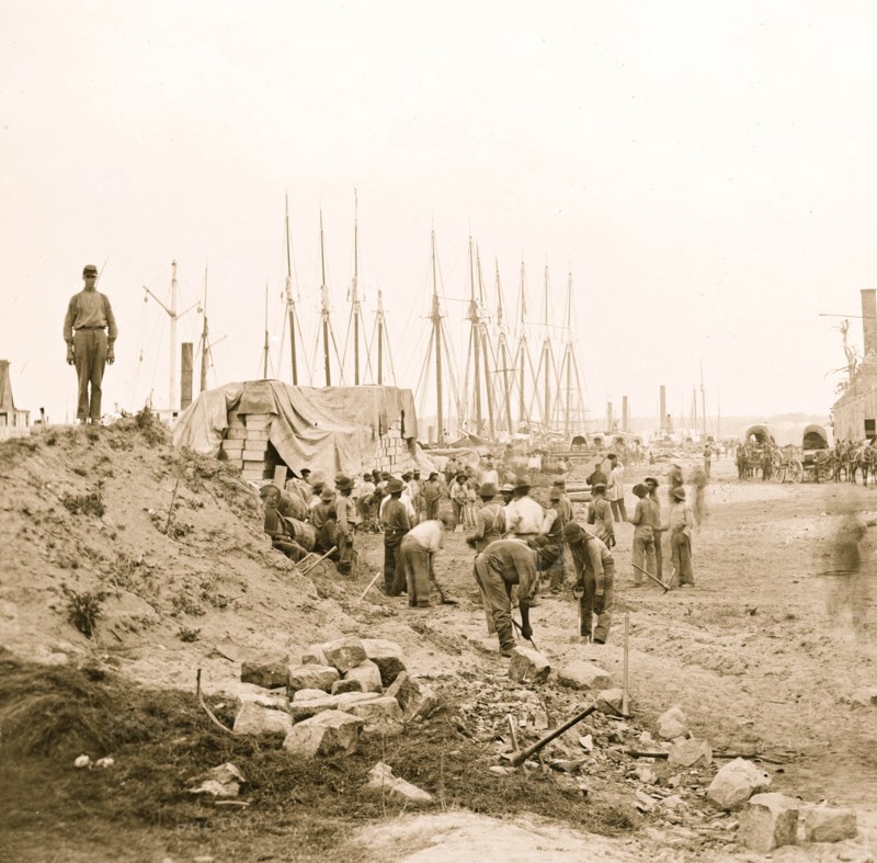 City Point, Virginia. Blackes working along the wharf 1863