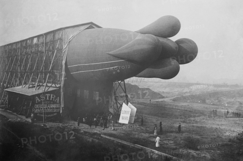 Clement Bayard Dirigible half way in Hangar