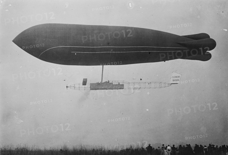 Clement-Bayard dirigible in flight, France