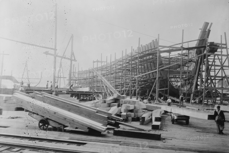 Construction of Wooden Ribbed Ship in Peninsula Yard, Portland, Oregon