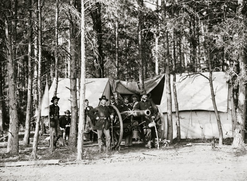Culpeper, Va. Group of officers with gun at artillery headquarters 1863