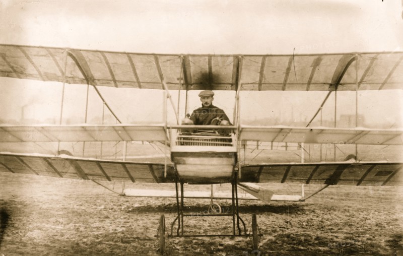 Delagrange in his aeroplane 1908