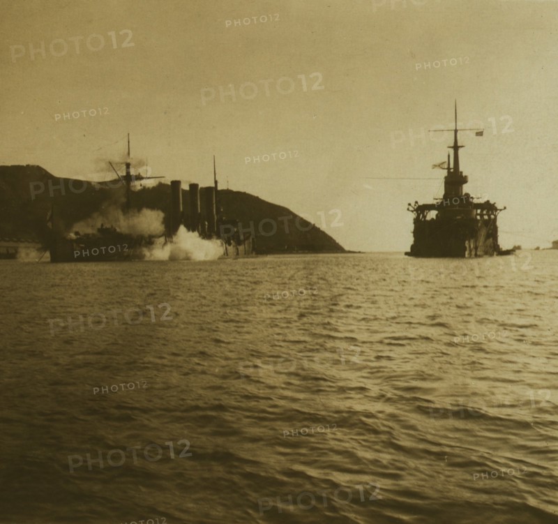 Battleship Pallada struck by a 500 lb. Japanese shell 1905