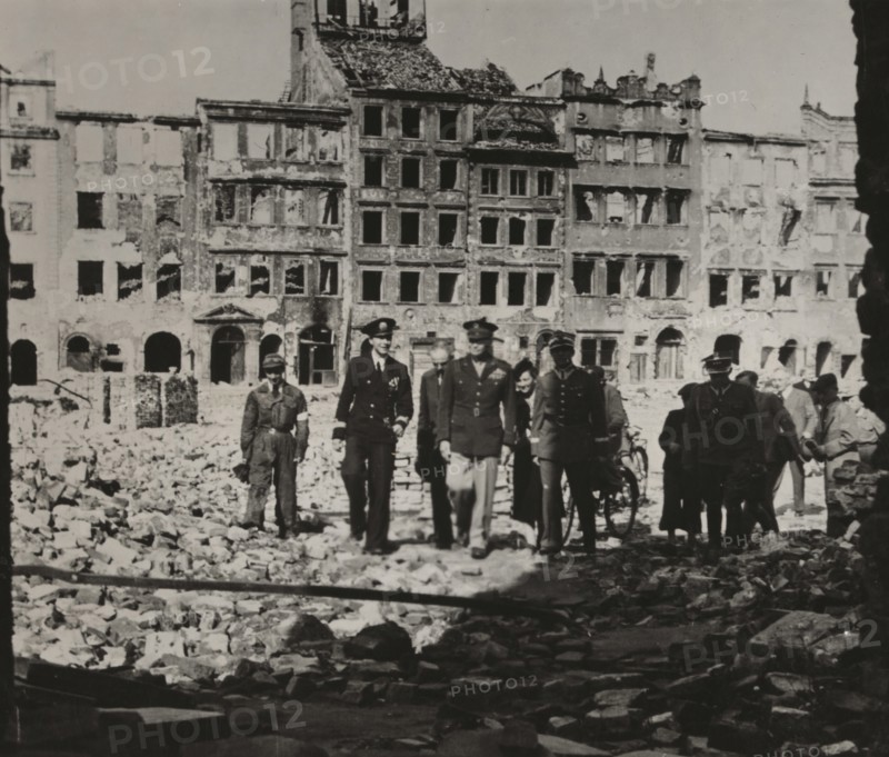 Eisenhower Tours Bombed Out Warsaw at the end of World War II 1945