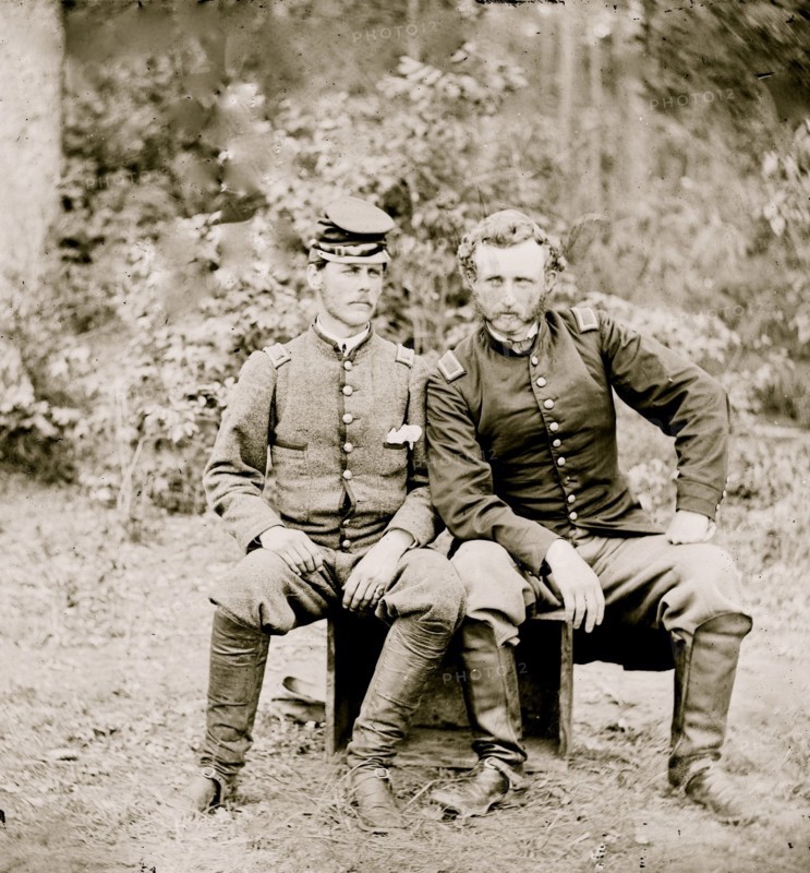 Fair Oaks, Va. Lt. James B. Washington, a Confederate prisoner, with Capt. George A. Custer of the 5th Cavalry, U.S.A. 1862