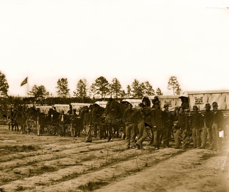 Falmouth, Va. Men and wagons of the Engineer Corps ambulance train 1863
