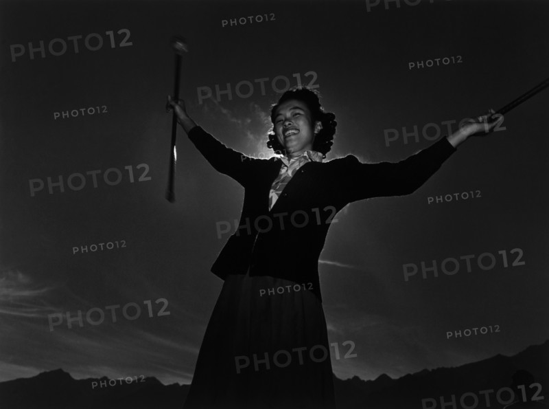 Baton practice, Florence Kuwata 1943