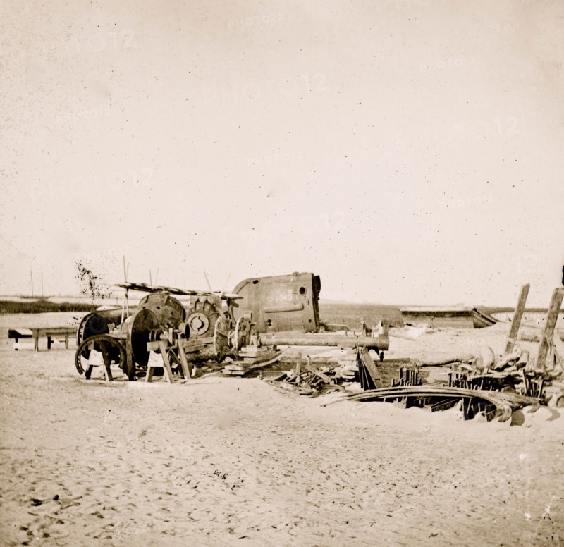 Folly Island, S.C. (vicinity of Charleston). Beached remains of the British-built blockade runner Ruby, run aground after passing the Federal squadron, June 10-11, 1863 1863