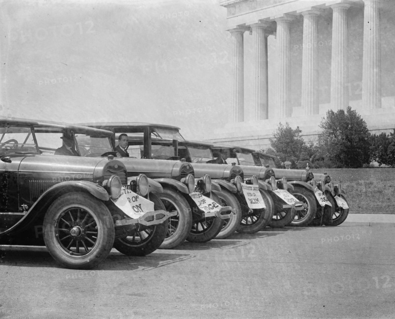 Ford Motor cars parked in front of the Lincoln Memorial in DC 1923