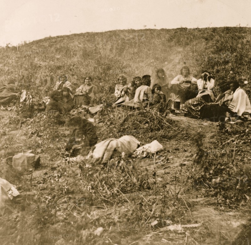Group of Winnebago Indians on hillside 1870