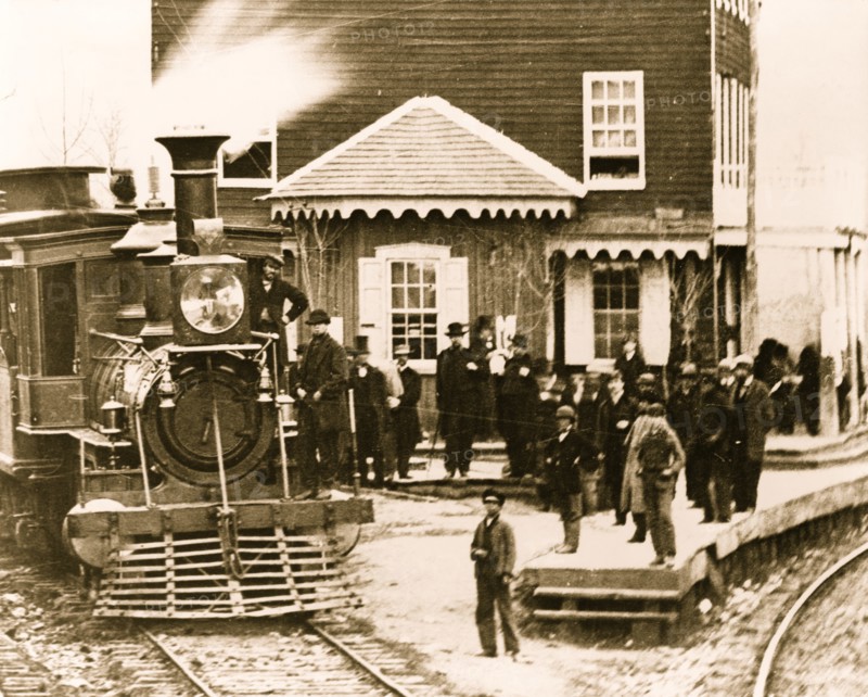 Hanover Junction, Pennsylvania--1863--Hanover Junction Railroad Station (detail of locomotive and crowd 1863