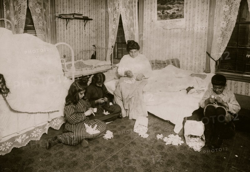 Home of Sarkis Bedrosian working on garter buttons. 1912