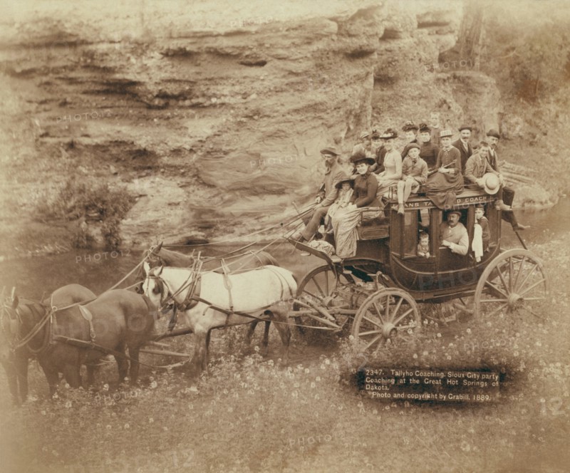 Tallyho Coaching. Sioux City party Coaching at the Great Hot Springs of Dakota 1890