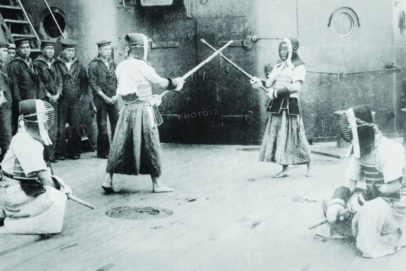 Japanese Sailors Fencing on Board Ship