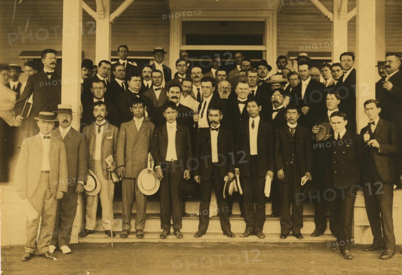 Japanese, Russian, French, German, American and English newspaper correspondents at Portsmouth 1905