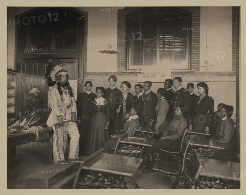Louis Firetail in American history class, Hampton Institute 1899