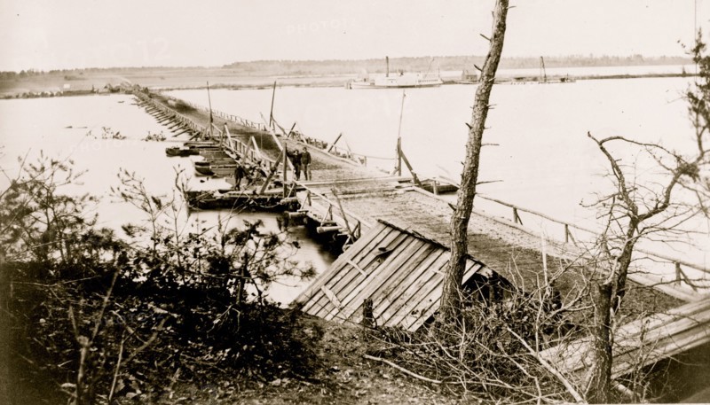 Military bridge across James River at Varina Landing 1863