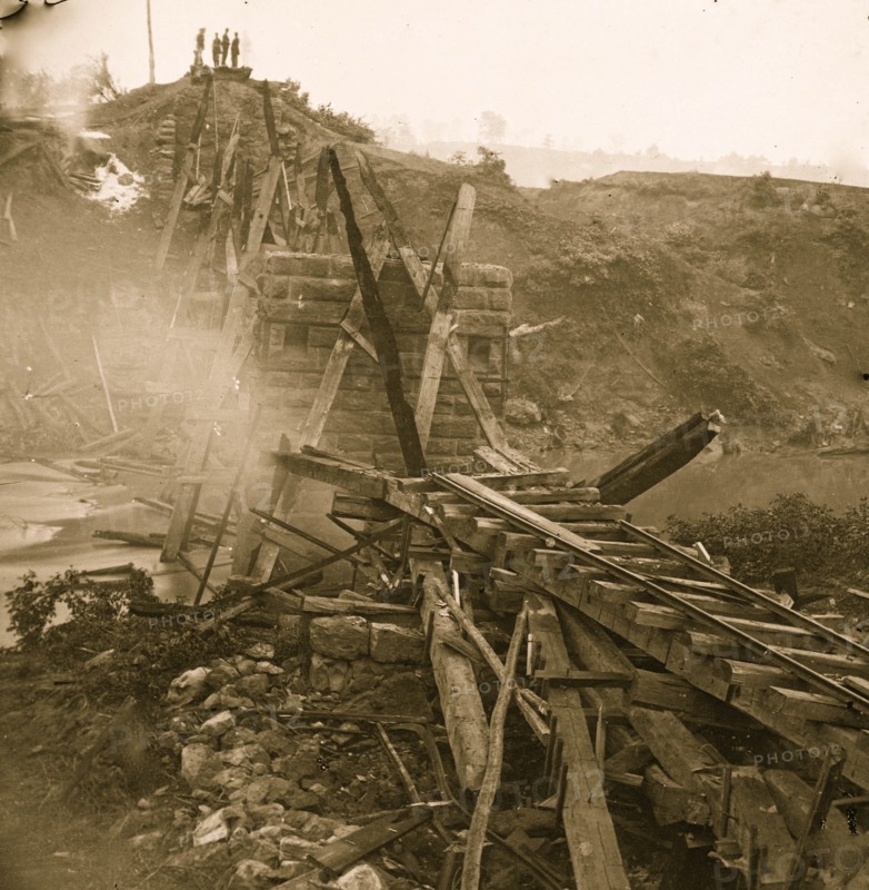 Destroyed bridge of the Richmond and Fredericksburg Railroad 1863
