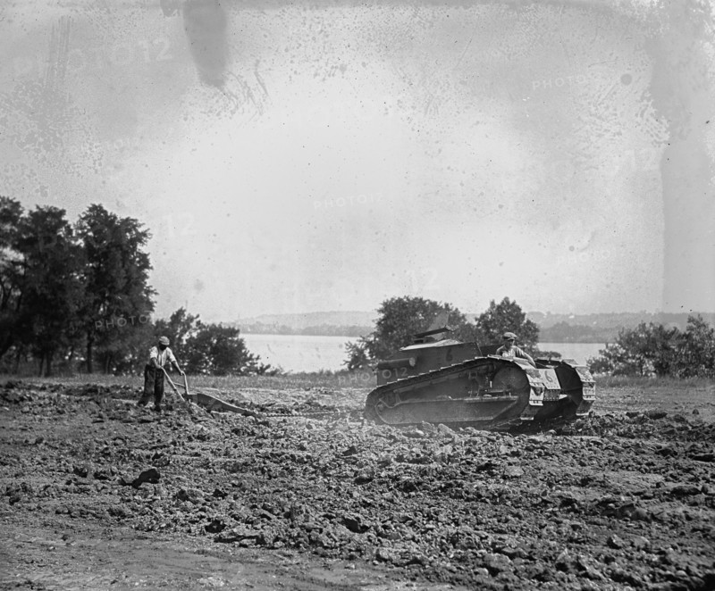 Old Plow Pulled by Tank Like Tractor 1923