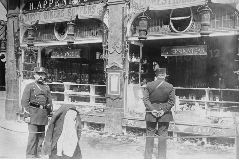 Parisian Police Look at German Shops Ransacked by Mob 1918