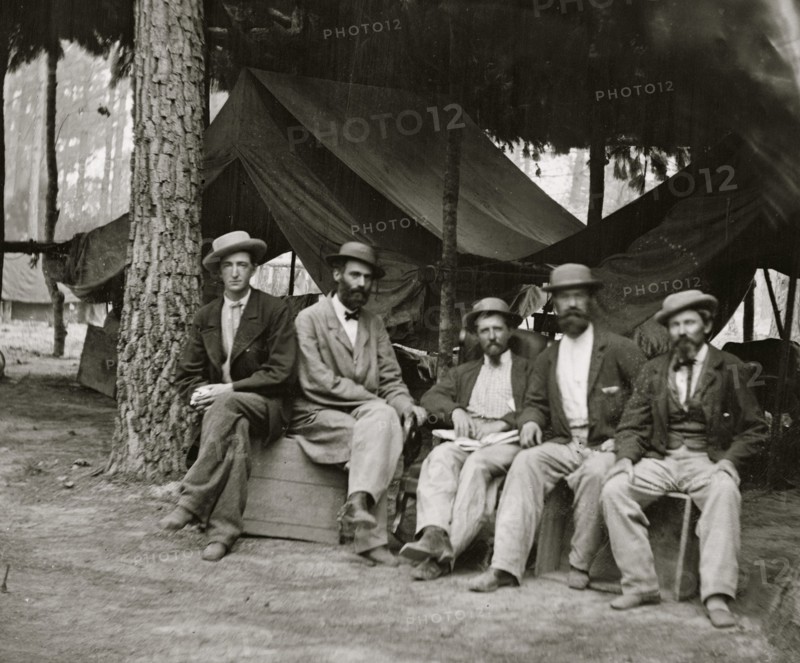 Petersburg, Va. Military telegraph operators at headquarters; another group 1864