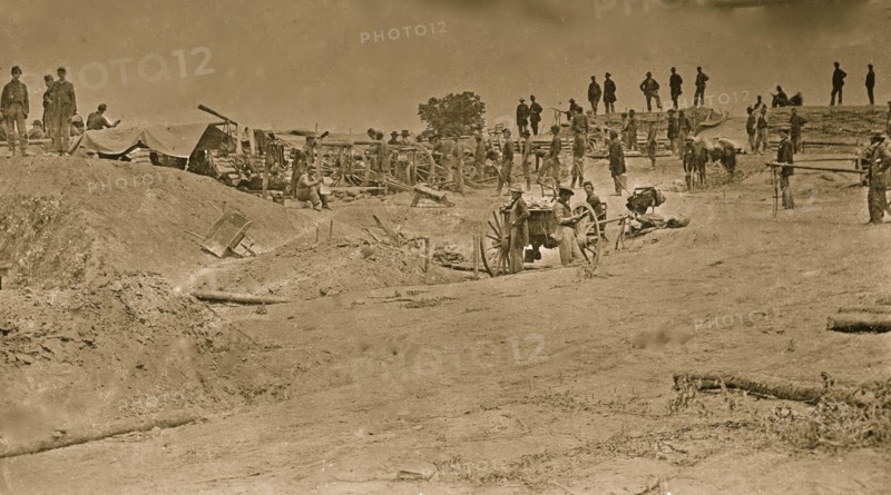Petersburg, Virginia. Captain Andrew Cown's 1st New York Independent Battery Light Artillery within Confederate works on the Petersburg line 1865
