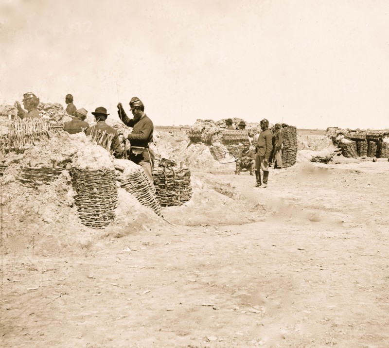 Petersburg, Virginia. Federal picket line in front of Fort Mahone 1865