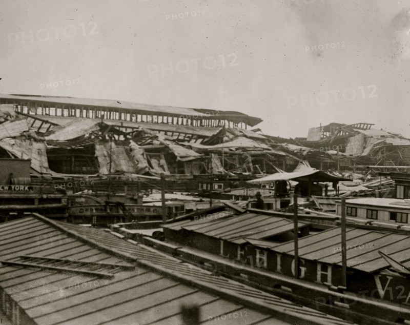 Pier, Jersey City after munitions explosion; Black Tom Depot 1916