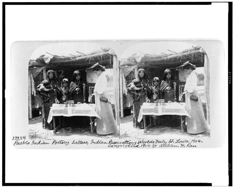 Pueblo Indian pottery sellers, Indian reservation, World's Fair, St. Louis, 1904 1904