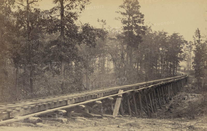 Railroad bridge with timber trestles 1863