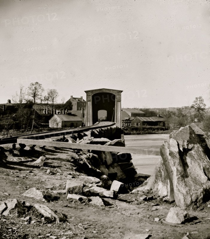 Richmond, Va. The Belle Isle railroad bridge (covered) from the south bank 1865