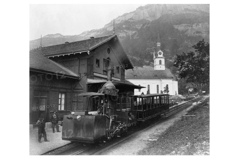 Cable Car Train in alps at Rigi in Switzerland 1870