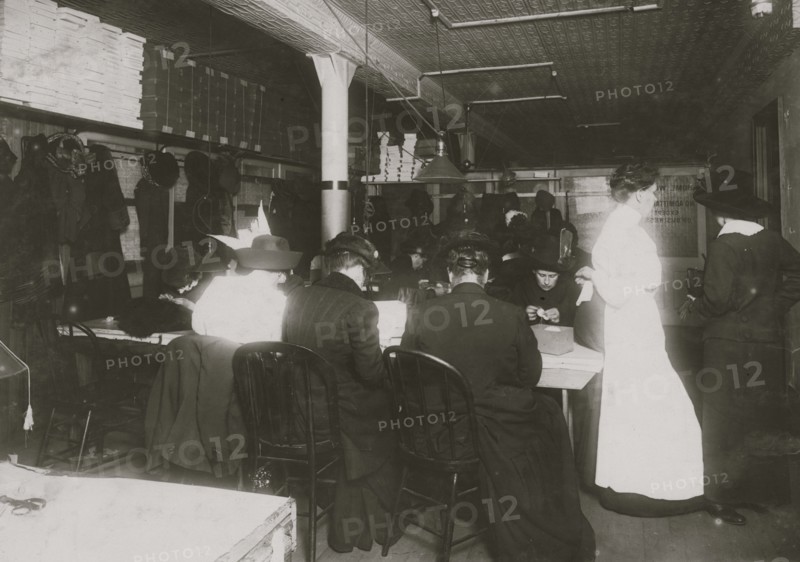 Call Desk for Woman taking work home at the Martini Bedding and Slipper Factory in Lower Manhattan 1912