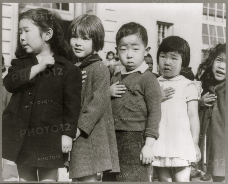 Evacuated Japanese Children Pledge their allegiance to the US 1942