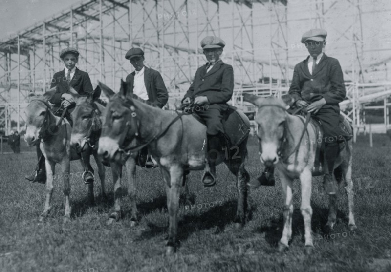 Sandy Beach. Sunday recreation - mill boys 14-16 ride donkeys 1916