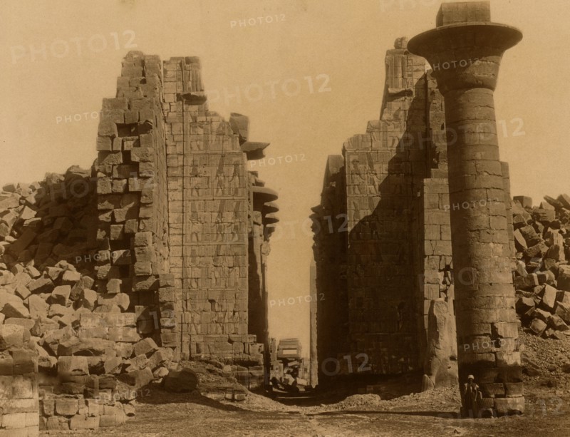Section of bas-relief pylon of the Ramesseum, the mortuary temple of Ramses II. 1880